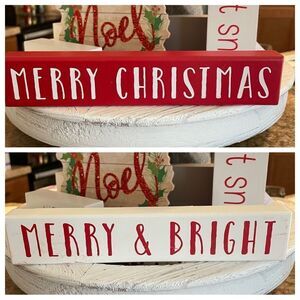 MERRY CHRISTMAS, MERRY & BRIGHT WOODEN TIER TRAY HOLIDAY DECOR